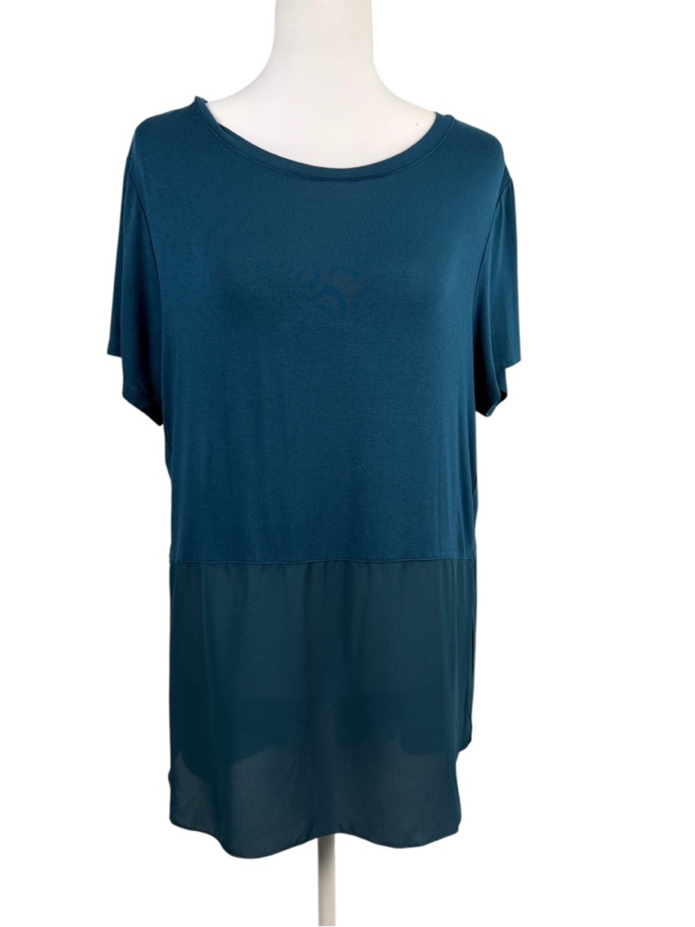 Attention Teal Layered Tunic Top with Back Zip, Size L